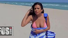 autumn falls gets naughty on the public beach with the lifeguard