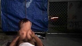 Deep throat machine bondage in rough outdoor public orgy
