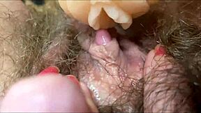 Detailed closeup of big clit reaching intense orgasm