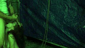 Deep throat machine bondage in rough outdoor public orgy