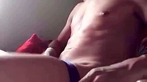 Tanned Latino Bounces Balls While Stroking Penis To Ejaculation