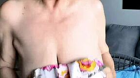 Busty mature milf in bikini teases strips and shows how to please her with dildo strong orgasm