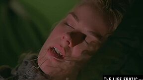 Stunning petite blonde intensely masturbates, drenched in sweat, to orgasm