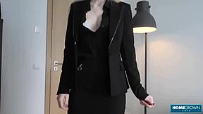 Classy blonde Shina Ryen seduces and fucks boss in pov