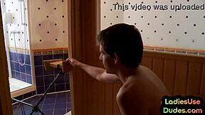 cfnm dom babes pegging male asshole with strapon in 3some