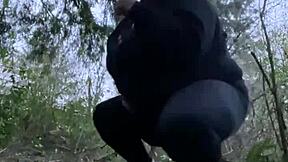Sexy bbw takes deep backshots under sunset in forest