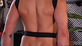 hey dude check out this macho guy jerking off in his chastity cage