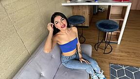 Feel the excitement of this all-natural 18yo Latina teen's first casting POV sex