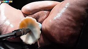 Your horny mature godmama stretches her hairy wet cunt with dildo in garage