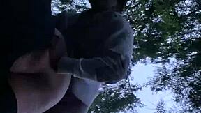 Sexy bbw takes deep backshots under sunset in forest