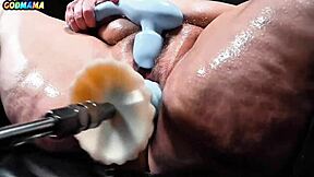 Your horny mature godmama stretches her hairy wet cunt with dildo in garage