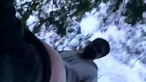 Sexy bbw takes deep backshots under sunset in forest