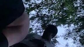 Sexy bbw takes deep backshots under sunset in forest