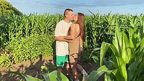 Roughly Fucked Hot Babe in Public Corn Field