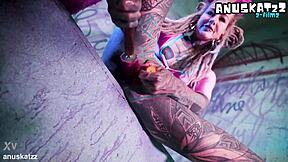 Tattooed Girl's Solo Double Penetration Toys Anal Play ATM