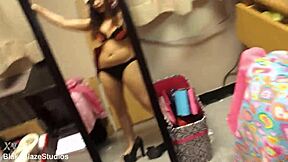 Carmen Valentina porn star and Kitty amateur Latina perform striptease in selfie and webcam