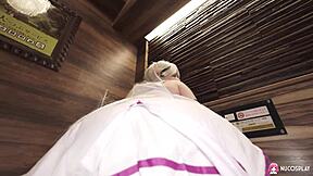 skinny japanese cosplay miu akino subtly masturbates in bed with sex toy.