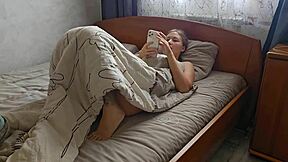 Young teen wakes craving masturbation to porn, reaching wet orgasm outdoors