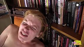 attractive blonde eating her friends pussy as she impales herself on a big dildo