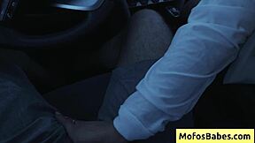 sexy asian hottie plays with her natural big boobs in the car in front of her friend tomie tang charles dera!