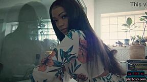 big booty ebony playboy model harley dean teasingly undresses, showing off her curves, ass, and tits in a studio