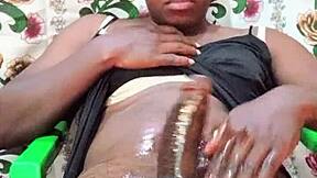 Naughty Black Crossdresser Stroking Big Oiled Dick Until Cumshot