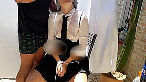 I covered my stepdaughter's eyes and gave her my dick instead of a lollipop