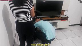 The housewife says to the technician, my husband didn't notice my new lingerie, then she puts it on and asks, what do you think?