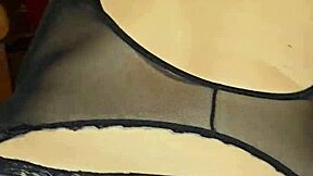 Solo masturbation with black laundry leads to cum on chair