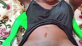 Naughty Black Crossdresser Stroking Big Oiled Dick Until Cumshot