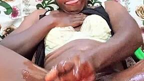 Naughty Black Crossdresser Stroking Big Oiled Dick Until Cumshot