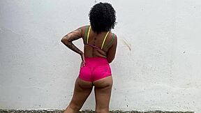 Naughty girl shows off in public and guides masturbation to get cum inside