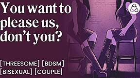 Femdom disciplines submissive boyfriend in amateur threesome.