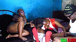 Does ladygold africa and her bbw bisexual girlfriend really get down with oloshoboyfriend in this hot threesome hardcore banging?