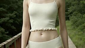 standing in underwear on bridge