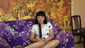 A Brunette in White Socks Performs Home Masturbation, Sucking a Rubber Dick Before Inserting a Dildo into Her Anal and Fucking Her Juicy Butt