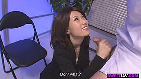 The beautiful japanese police lady gets horny with blowjob and hairy pussy play