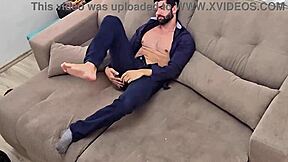 Muscular Bodybuilder Jerks Off