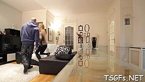 Chap shoves his huge cock deep into shemale's ass