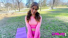 fan gordito fucks and creampies peruvian actress pussy during park gym exercises