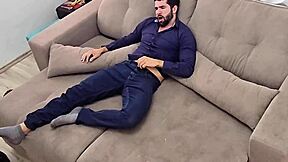 Muscular Bodybuilder Jerks Off