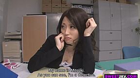 The beautiful japanese police lady gets horny with blowjob and hairy pussy play