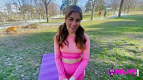 fan gordito fucks and creampies peruvian actress pussy during park gym exercises