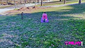 fan gordito fucks and creampies peruvian actress pussy during park gym exercises