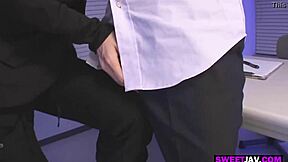 The beautiful japanese police lady gets horny with blowjob and hairy pussy play