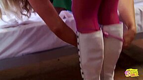 Hot European retro lesbians in stockings cosplay prison with sex toys