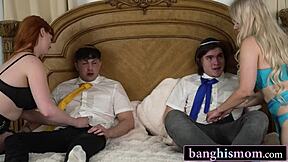 A foursome family affair where stepmoms swap sons to break in new men