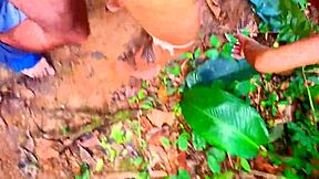 Risky handjob for cute brunette on beach trail in public outdoor setting