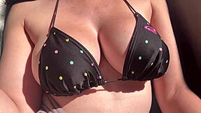 Italian big boobs bouncing outdoor with hard nipples in close up slow motion