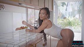 Huge Boobs Ebony Model Kira Noir Strips Seductively for Playboy in Solo Tease